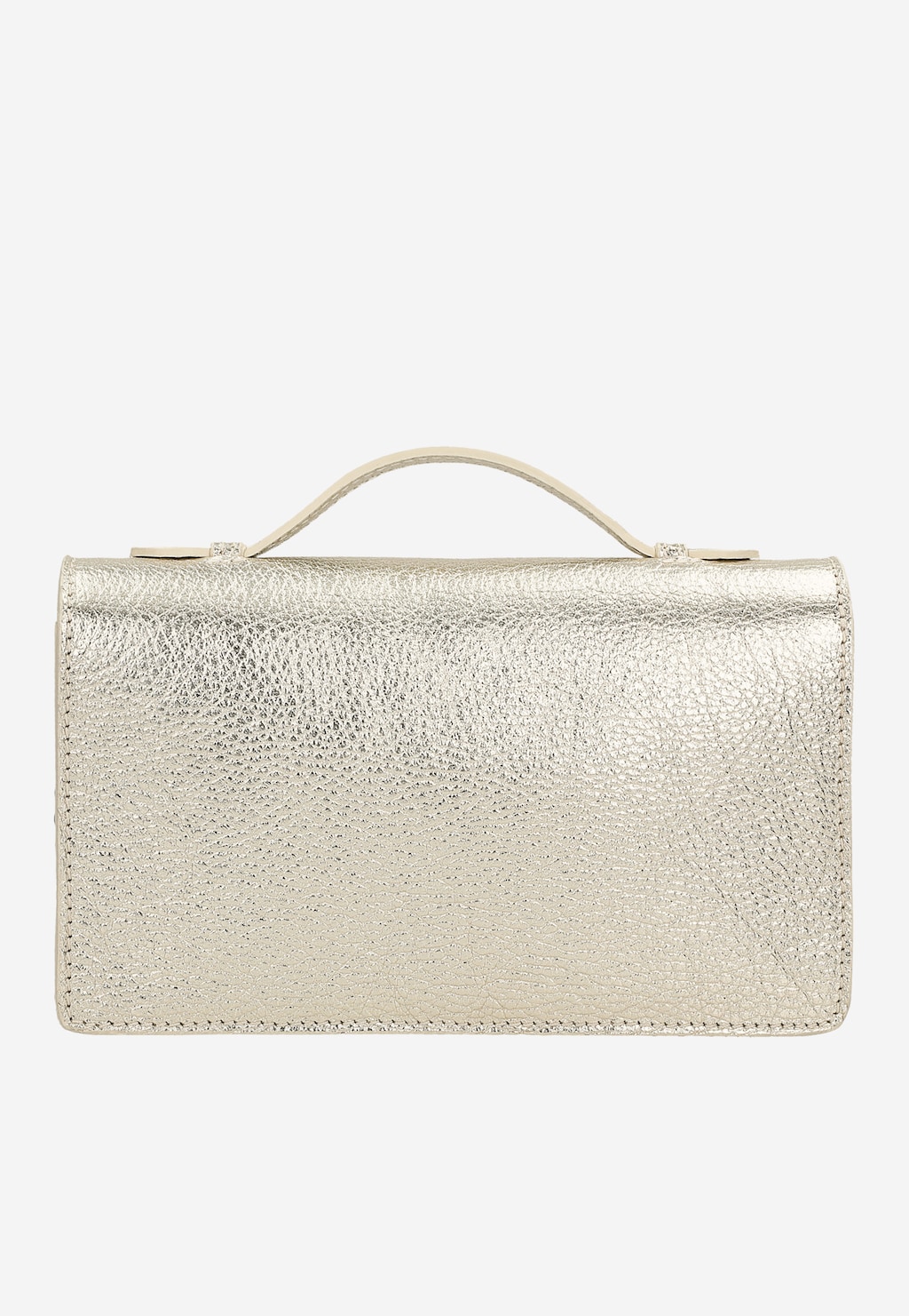 Złota wizytowa torebka damska Wojas 80295-58 wykonana z eleganckiej skóry licowej, z charakterystycznym uchwytem na górze i teksturowaną powierzchnią.