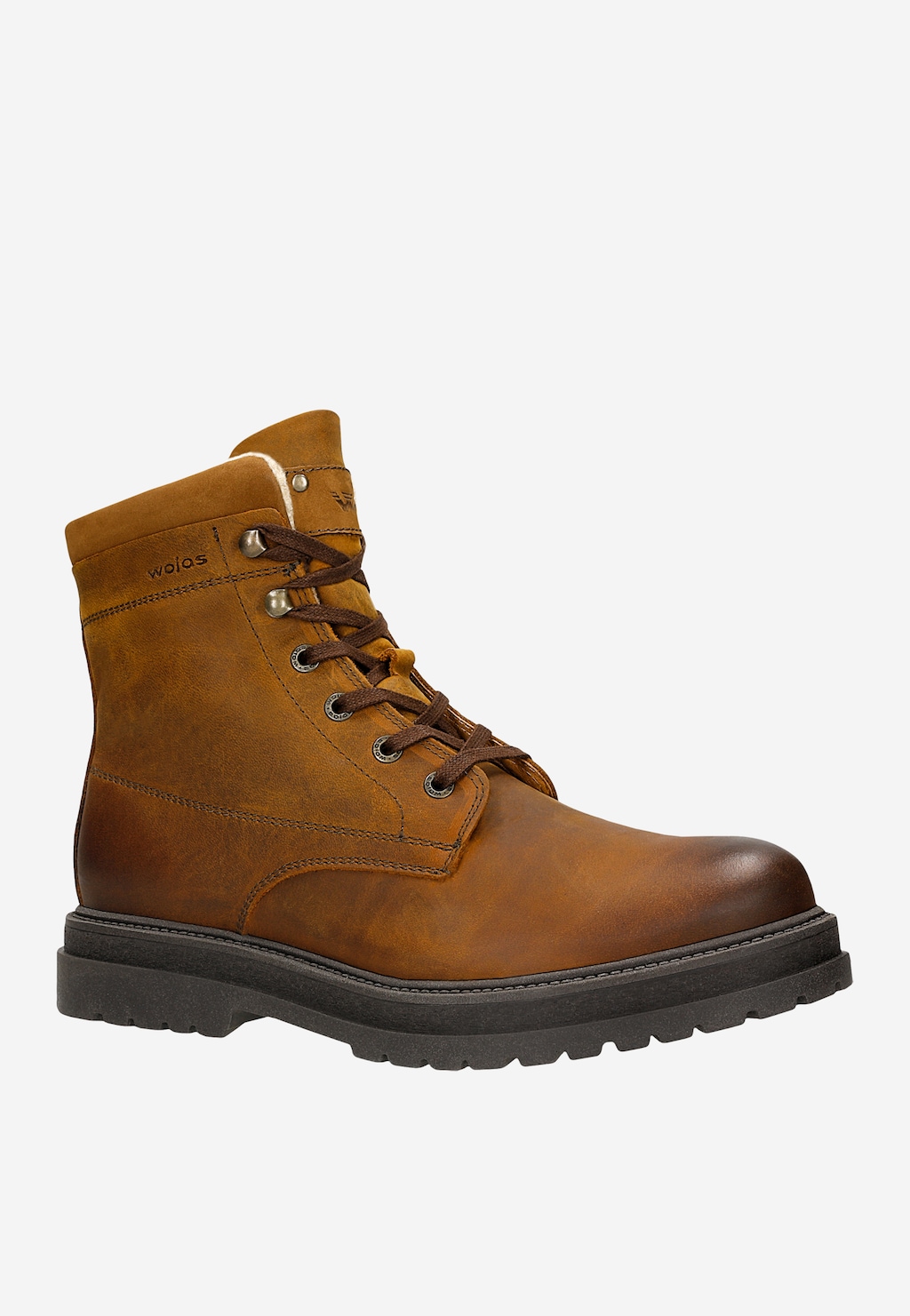 Brązowe męskie trzewiki Wojas model 24077-93 typu bikery z ociepleniem, sznurowane, ze skórzaną cholewką i mocną, grubą podeszwą, idealne na zimowe warunki.