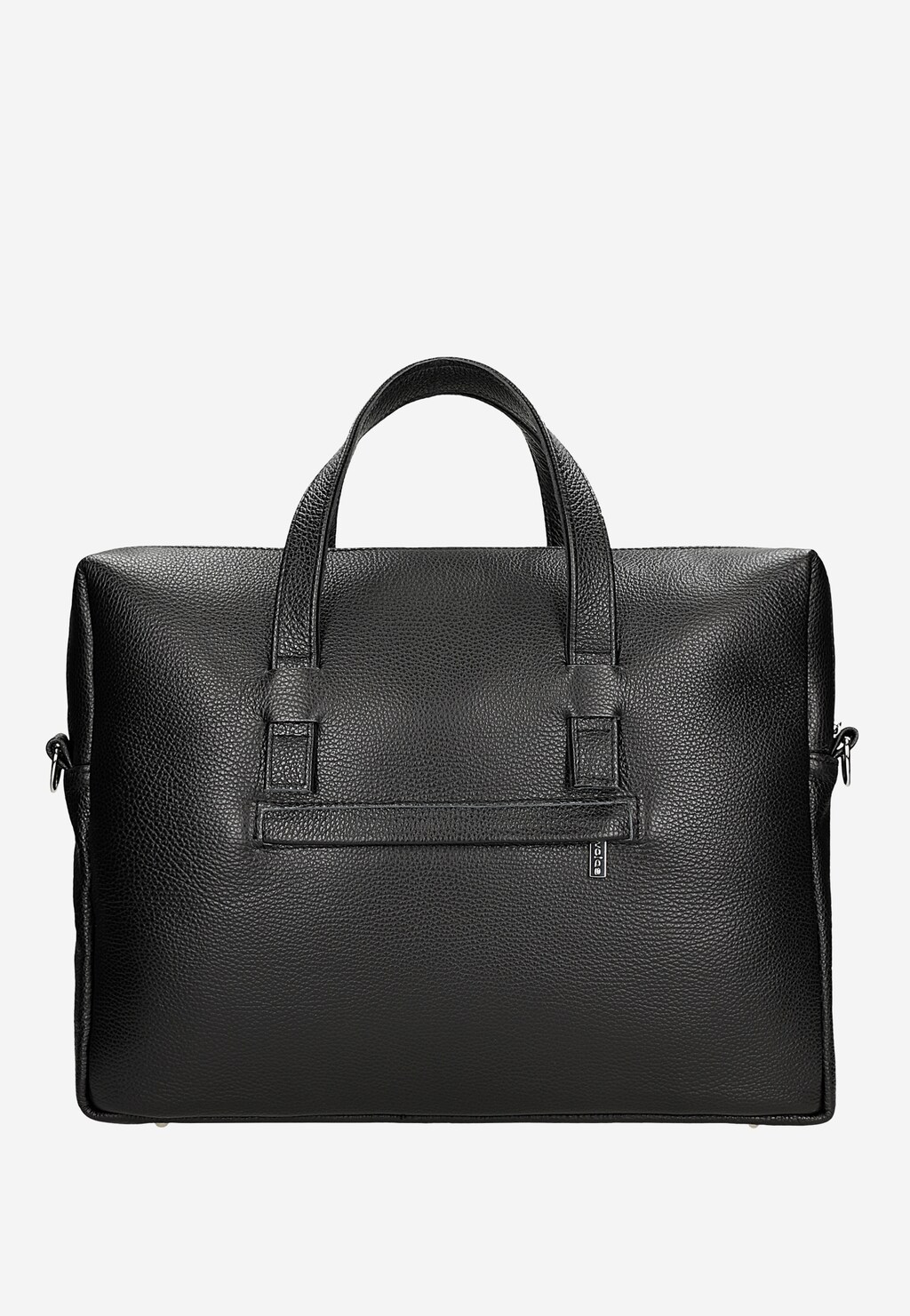 Czarna skórzana torba męska Wojas model 80071-51 z przegrodą na laptopa, widoczna z przodu z dwoma uchwytami i małą kieszenią zewnętrzną. Elegancki design biznesowy.