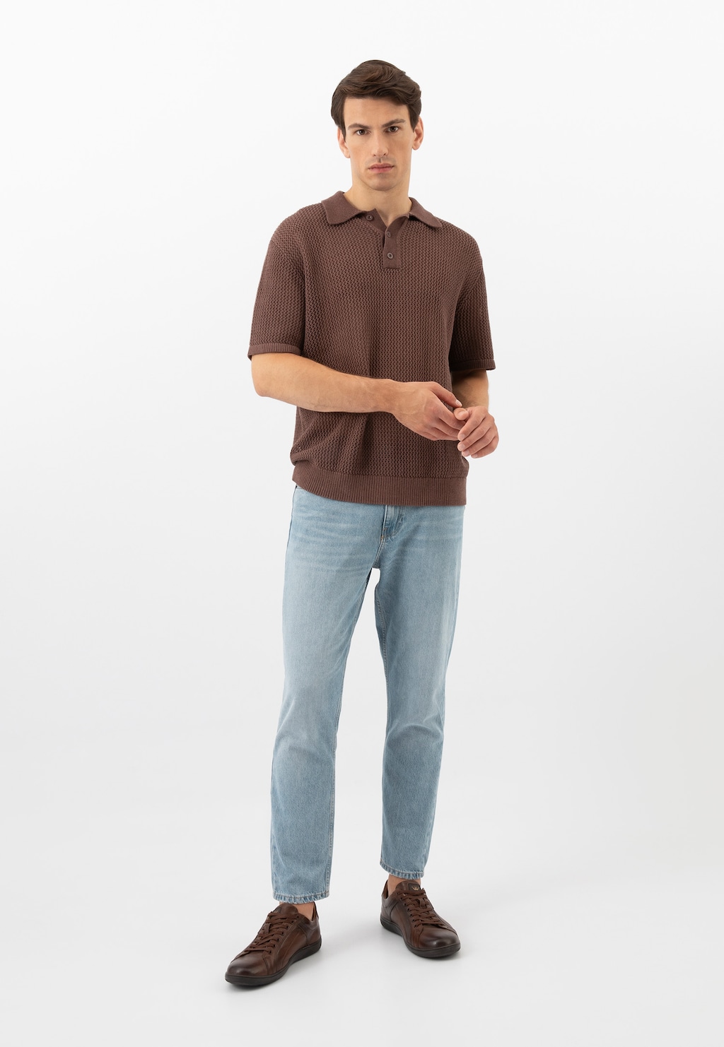 Hnědé pánské kožené polobotky na černé podrážce 10183-52 Widok 8