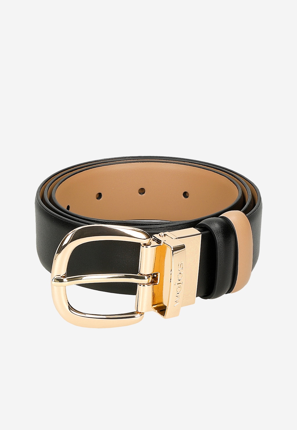 Elegancki czarno-beżowy pasek Wojas model 95904-51 ze złotą klamrą. Element zestawu prezentowego z lakierowanym portfelem z błyszczącymi drobinkami.