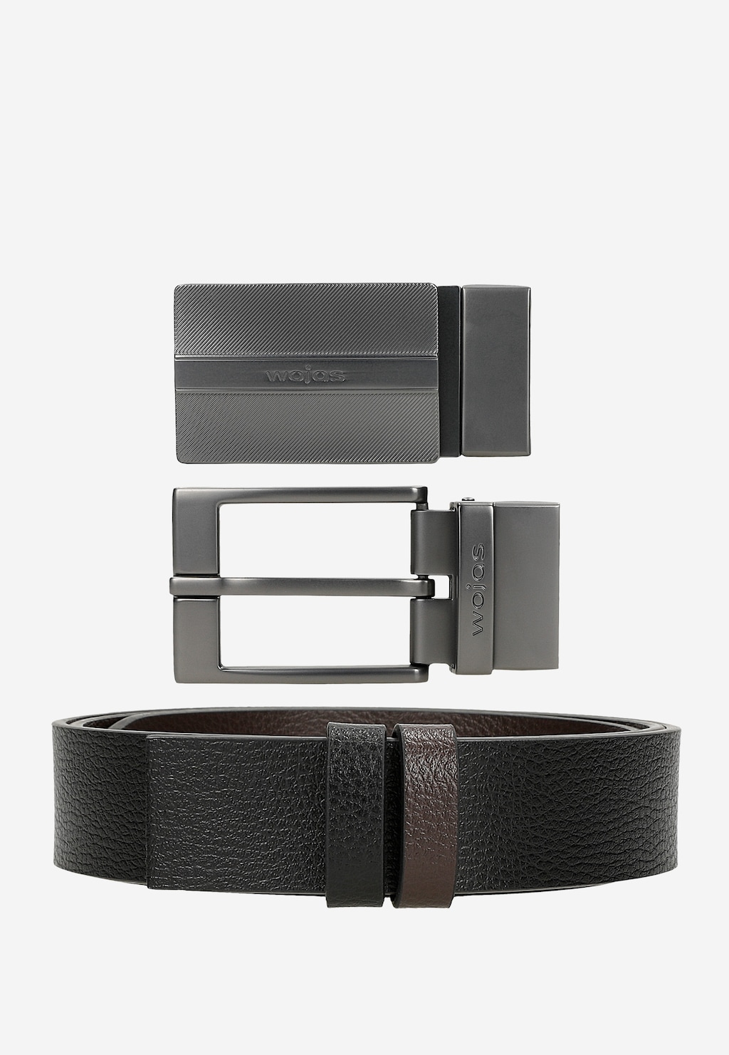 Obojstranný čierny a hnedý pánsky opasok s vymeniteľnými prackami 95905-52 Widok 3