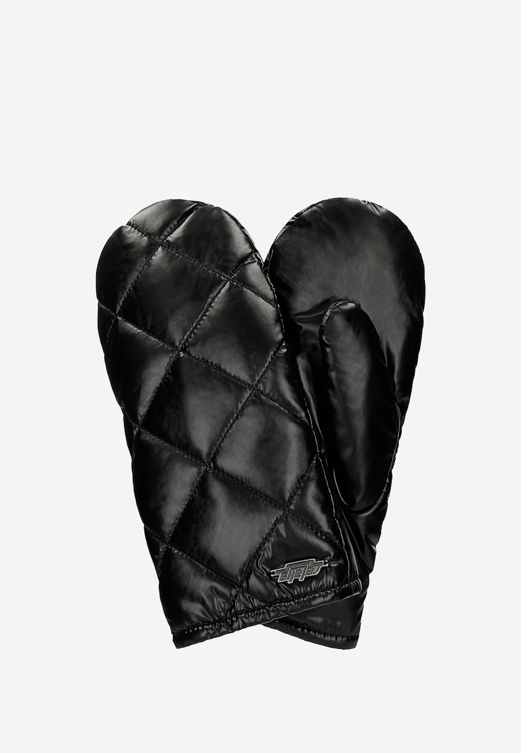 Czarne pikowane rękawiczki zimowe RELAKS model R95003-41 z ociepleniem, wykonane z błyszczącego materiału, z charakterystycznym pikowanym wzorem i logo marki.