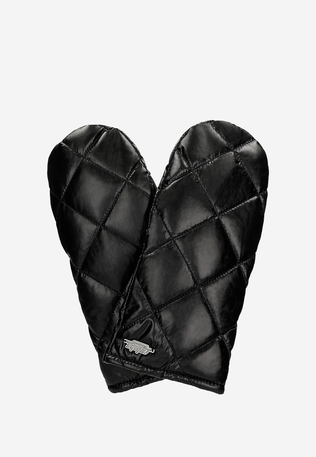 Czarne pikowane rękawiczki RELAKS model R95003-41 z ociepleniem, wykonane z błyszczącego materiału ze wzorem w romby, z logo marki na mankiecie.