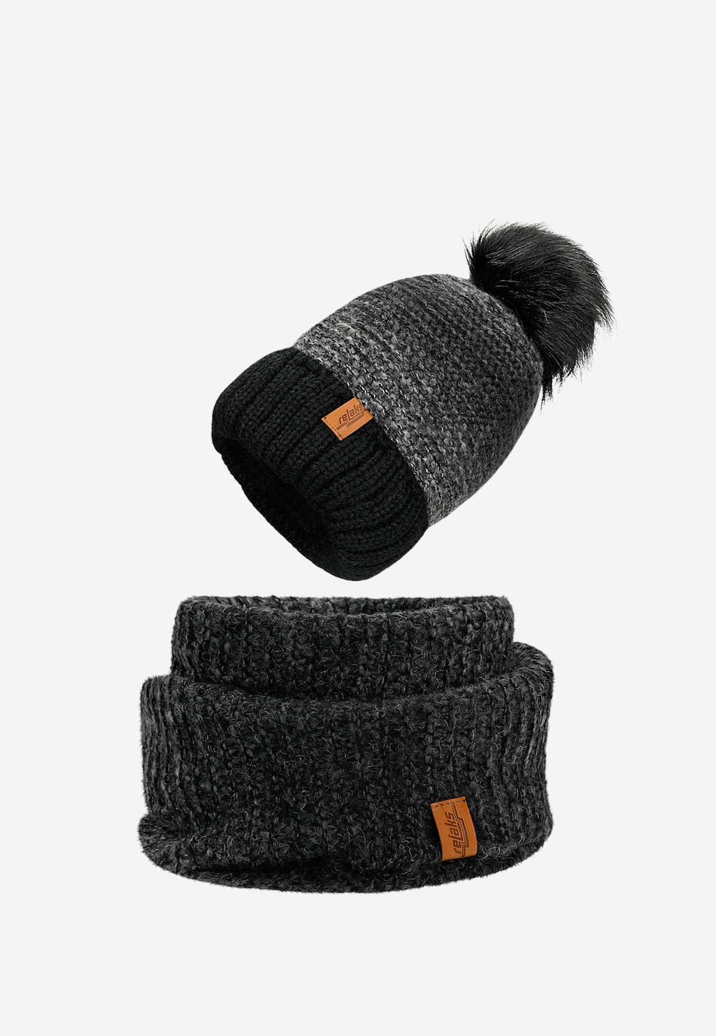 Černošedá sada RELAKS čepice s chlupatým bambulí a nákrčník R96021-81 Widok 1
