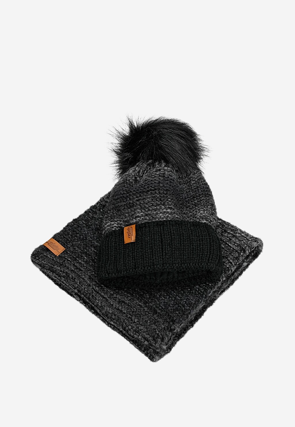 Černošedá sada RELAKS čepice s chlupatým bambulí a nákrčník R96021-81 Widok 4