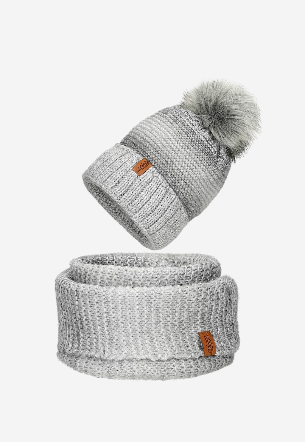Šedý melírovaný set RELAKS čepice + nákrčník R96021-80 Widok 1