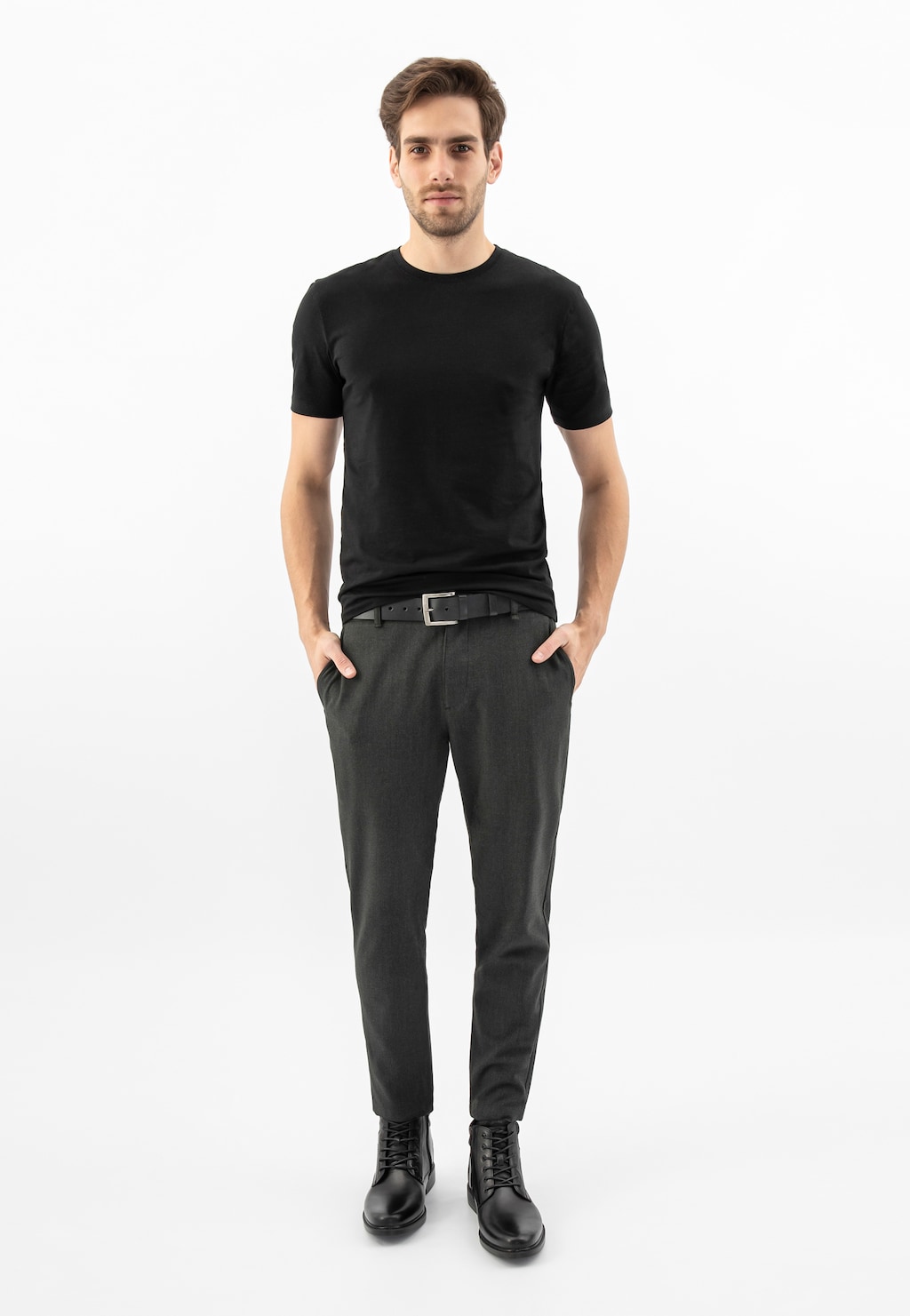 Čierne pánske topánky z hladkej kože a velúrovej kože 24050-71 Widok 7