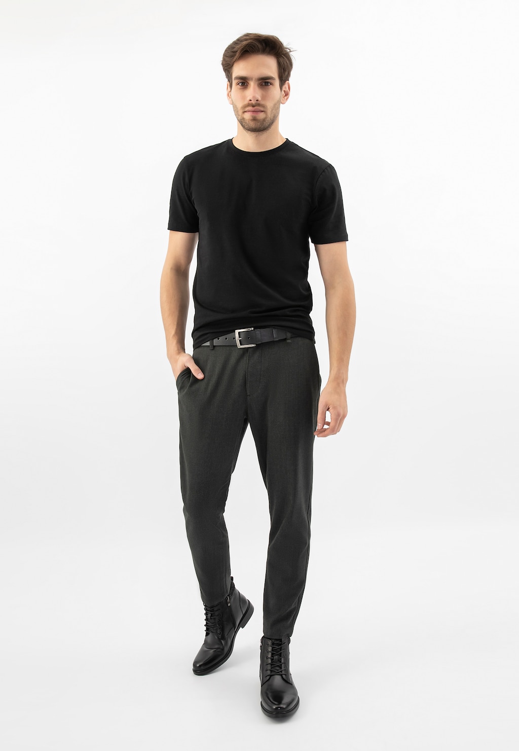 Čierne pánske topánky z hladkej kože a velúrovej kože 24050-71 Widok 1