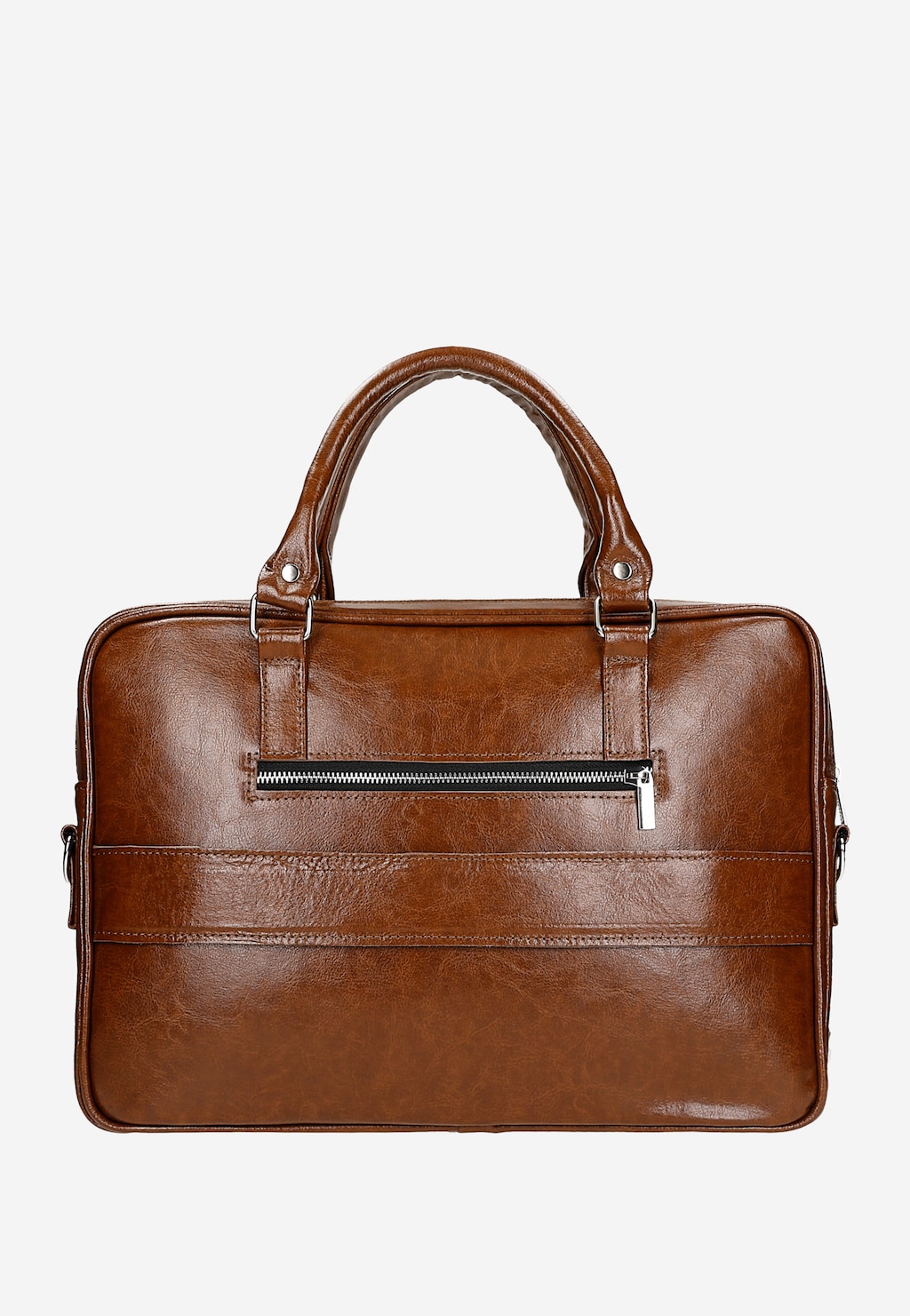 Duża skórzana torba męska Wojas 80074-53 w brązowym kolorze z przednią kieszenią na zamek błyskawiczny, uchwytami i przegrodą na laptopa, idealna na co dzień.