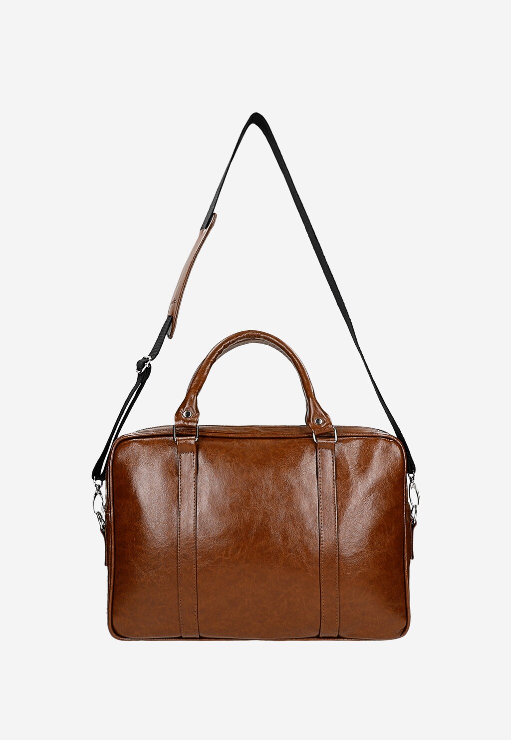 Elegancka brązowa skórzana torba męska Wojas 80074-53 z przegrodą na laptopa, widoczna z rączkami oraz regulowanym paskiem na ramię, idealna na co dzień.