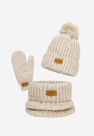 Zimowy zestaw BARTEK 85601-14 - czapka z pomponem + komin + rękawiczki