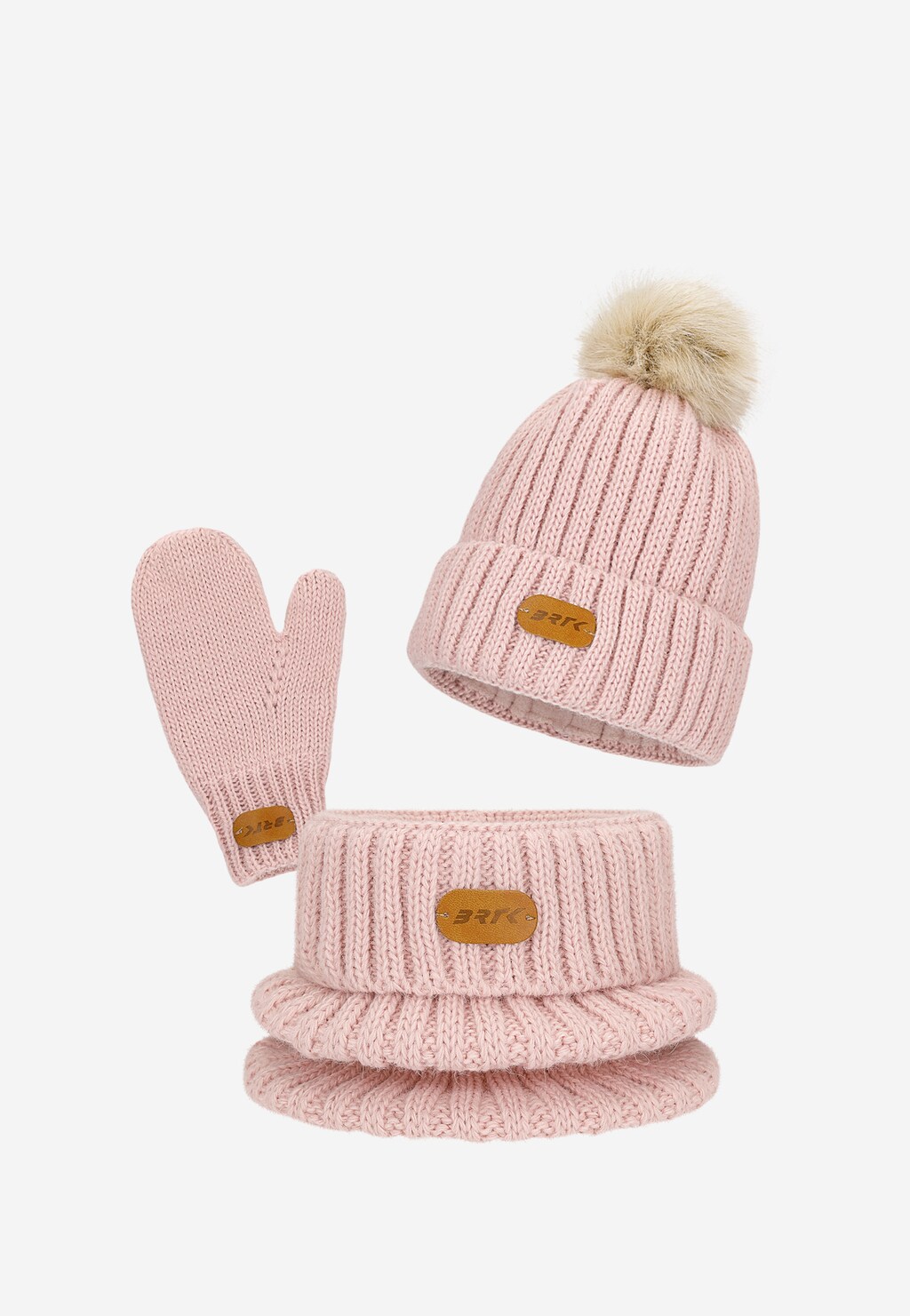 Ružový zimný komplet BARTEK 85601-15 čiapka s brmbolcom + nákrčník + rukavice Widok 2