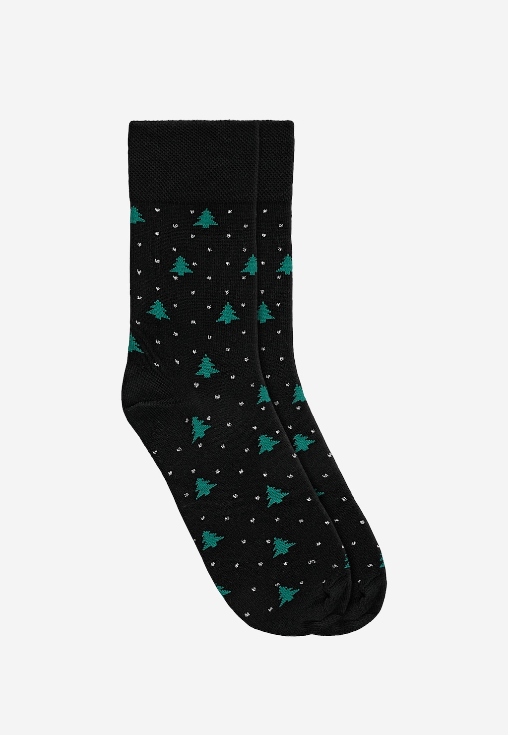 Čierne ponožky s motívom vianočných stromčekov a so striebornými bodkami 97064-81 Widok 1