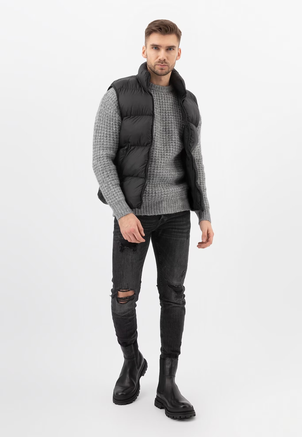 Čierne pánske chelsea topánky z čiernej hladkej kože 20018-51 Widok 1