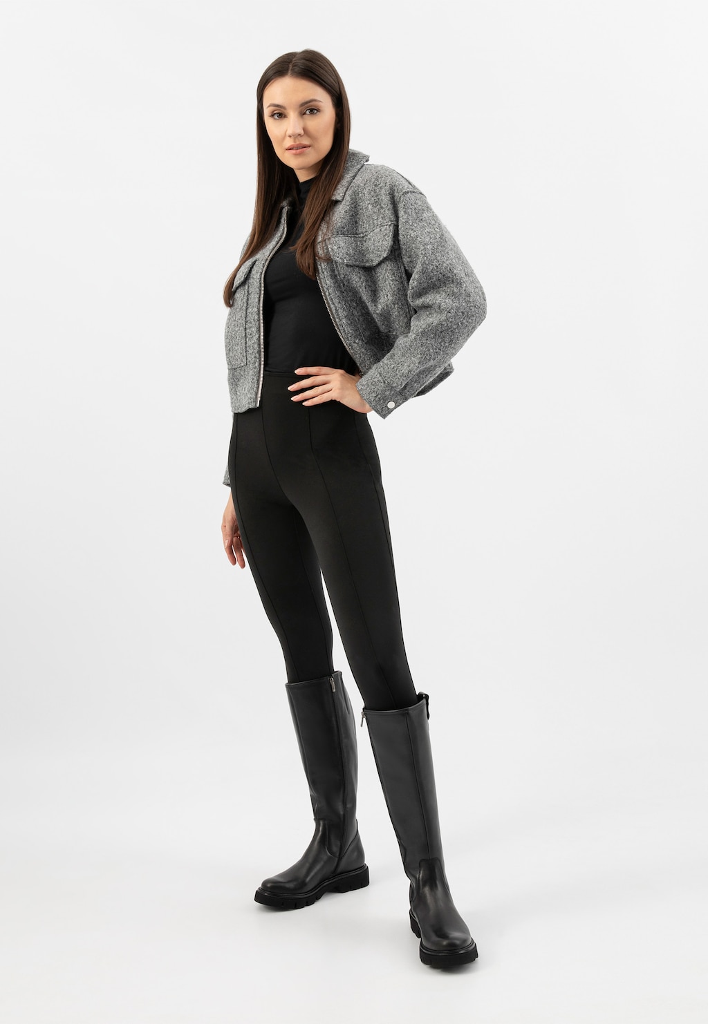 Černé kožené kozačky na masivní podrážce 71062-51 Widok 1