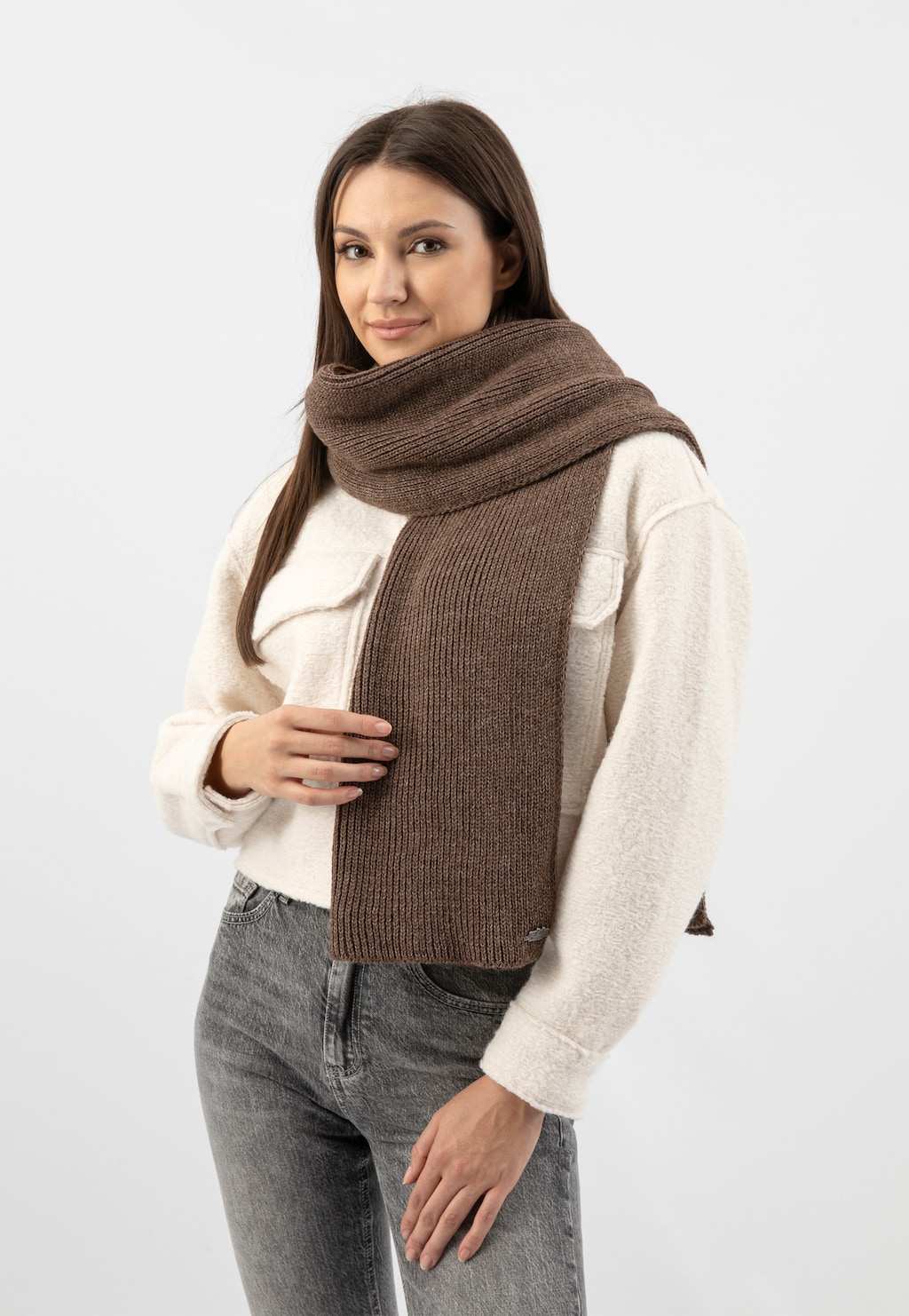 Hnedý šál s viskózou R96030-83 Widok 1