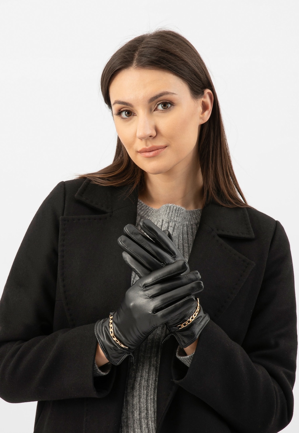Klasické dámské kožené rukavice s ozdobným řetízkem 98130-51 Widok 5