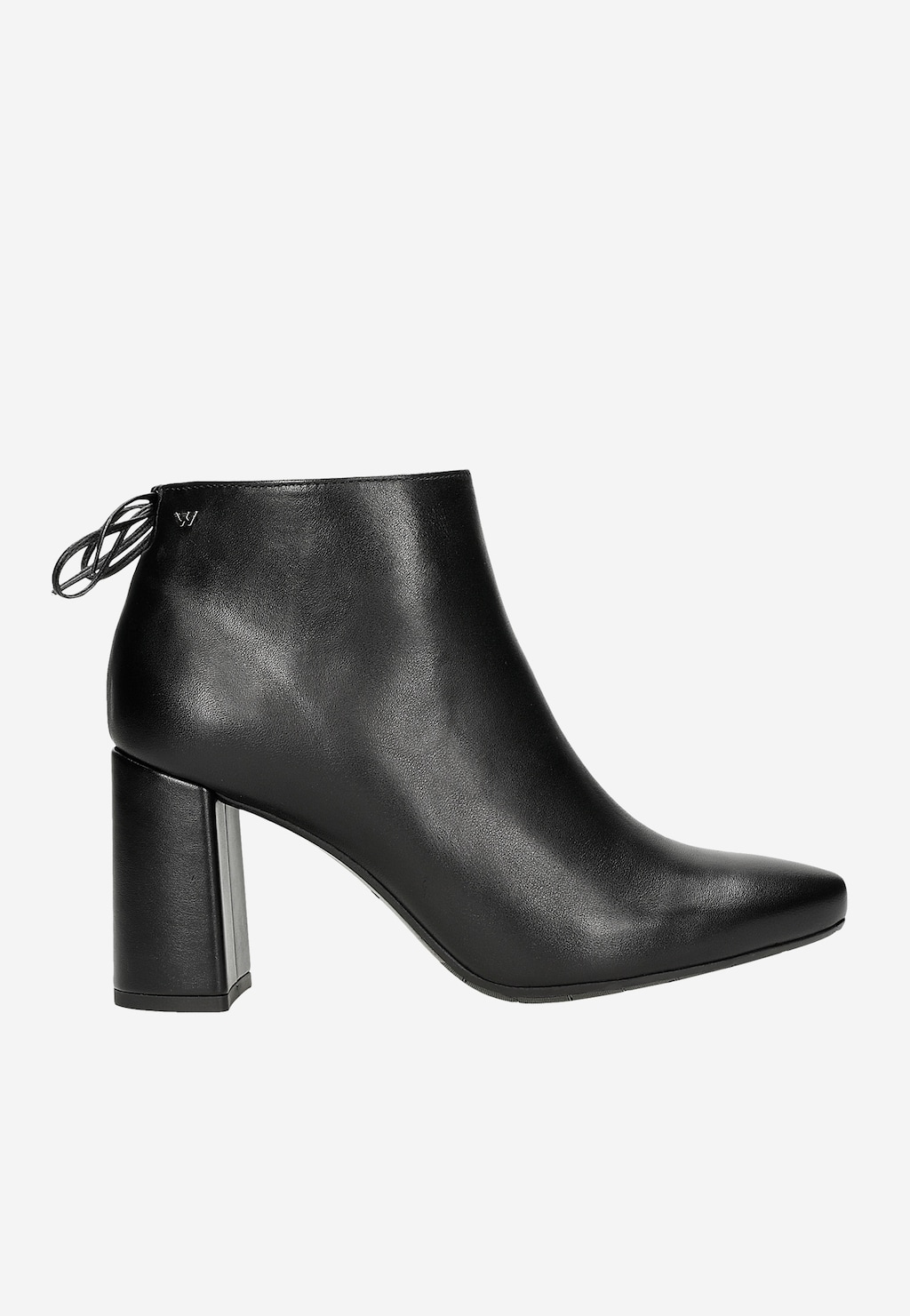 Černé kožené dámské kotníkové boty na sloupku se špičatou špičkou 55088-51 Widok 2