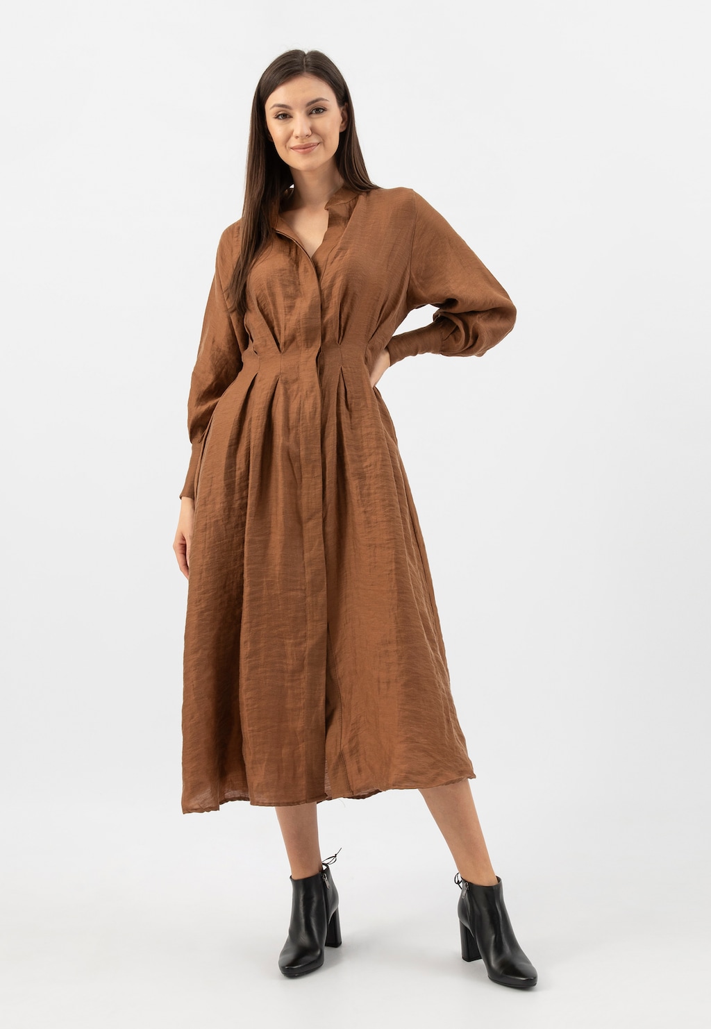 Černé kožené dámské kotníkové boty na sloupku se špičatou špičkou 55088-51 Widok 1