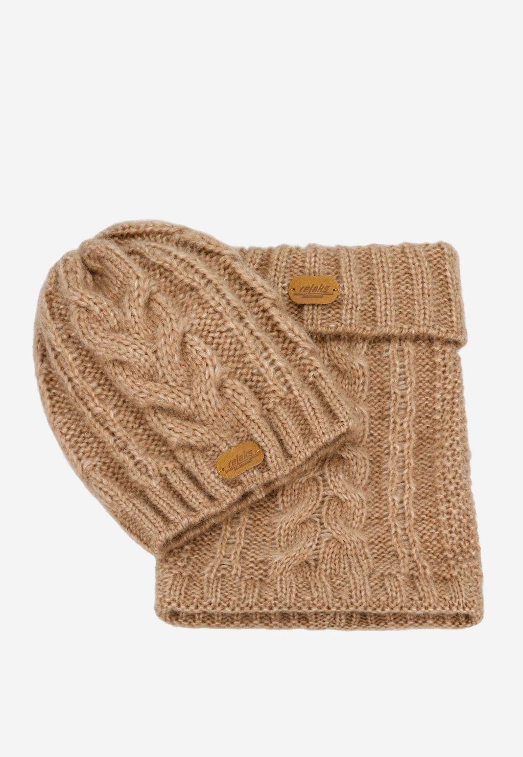 RELAKS svetlohnedý set s merino vlnou - čiapka + nákrčník R96002-83 Widok 5