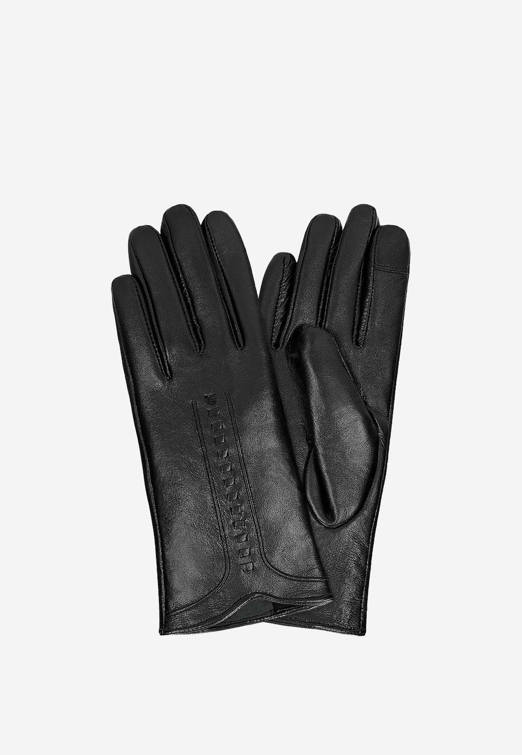 Čierne dámske kožené rukavice s dierkovaným vzorom 98116-51 Widok 1