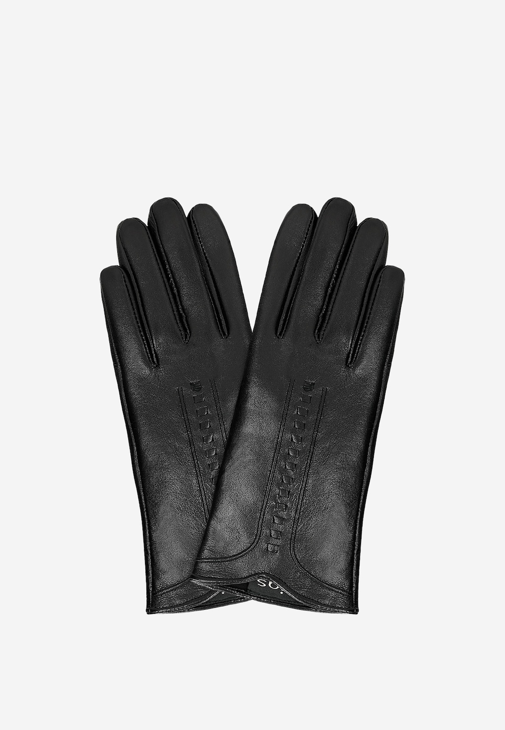 Čierne dámske kožené rukavice s dierkovaným vzorom 98116-51 Widok 2