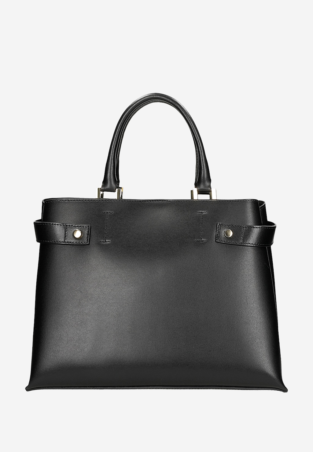 Elegancki czarny skórzany kuferek damski Wojas model 80403-51 z podwójnymi uchwytami, metalowymi okuciami i bocznymi paskami z zapięciami na zatrzaski.