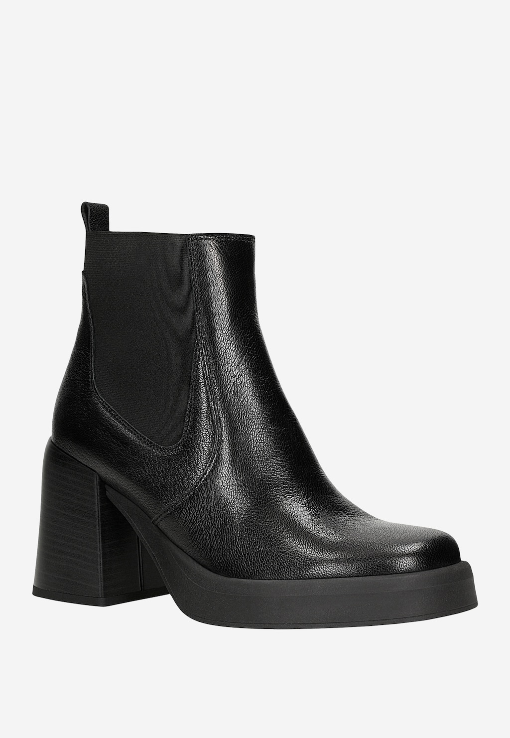 Černé kožené chelsea boty na masivním podpatku 55265-51 Widok 3