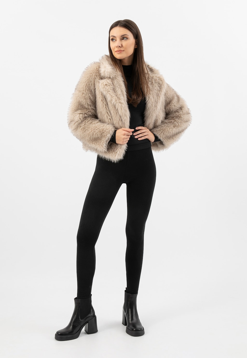 Černé kožené chelsea boty na masivním podpatku 55265-51 Widok 1