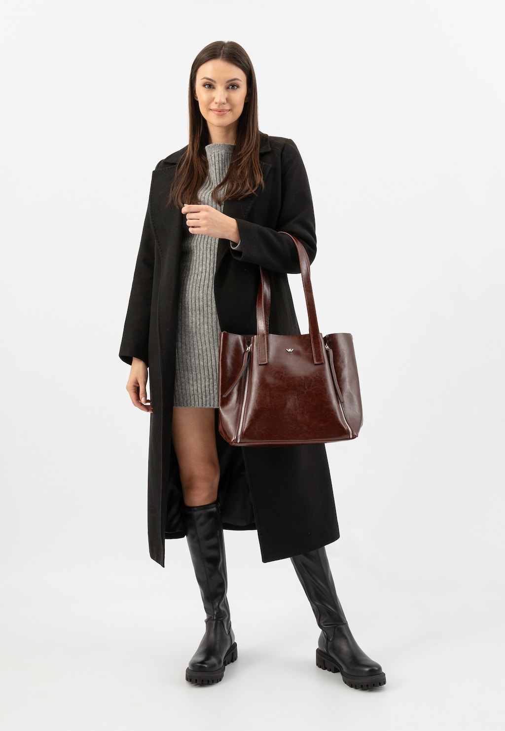 Kožená bordová dámská shopperka 80425-55 Widok 1