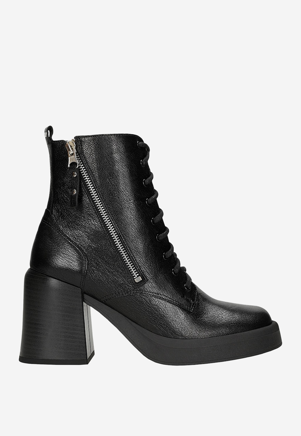 Černé kožené kotníkové boty na podpatku 64125-51 Widok 2