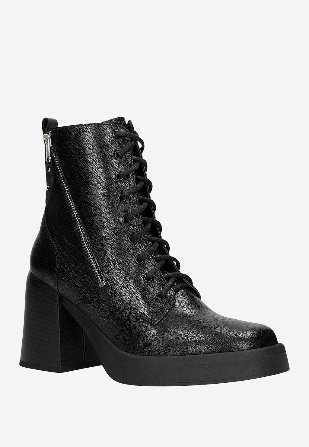 Černé kožené kotníkové boty na podpatku 64125-51 Widok 3