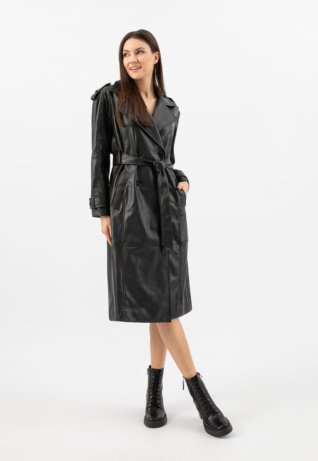 Černé kožené kotníkové boty na podpatku 64125-51 Widok 8