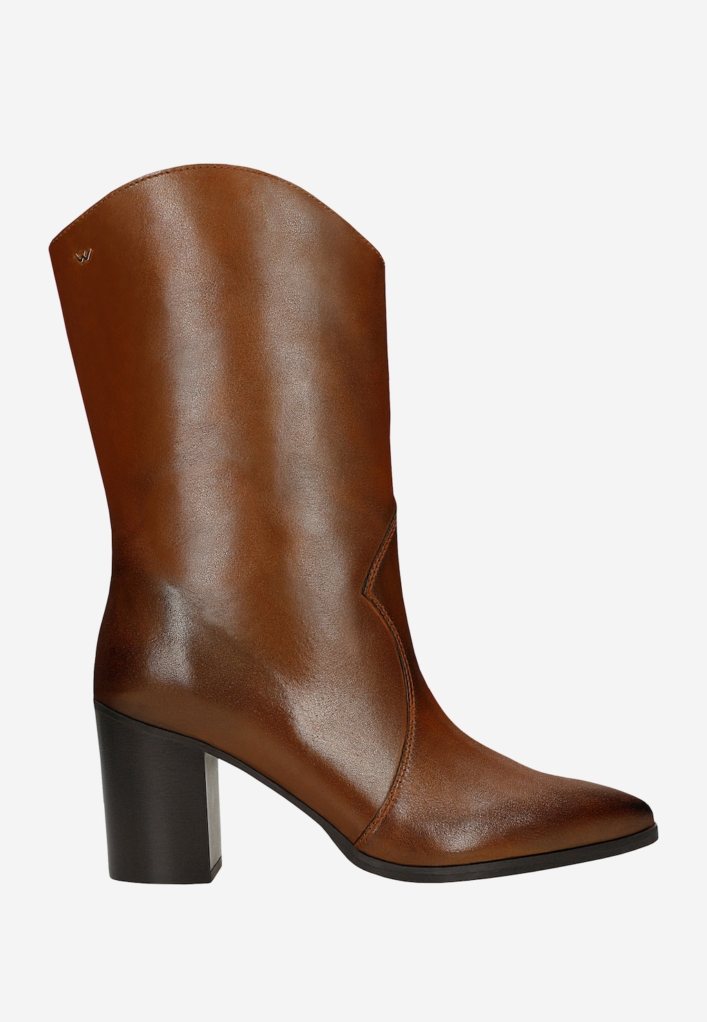 Brązowe kowbojki damskie Wojas 55239-52 ze skóry naturalnej z charakterystycznym cholewką w stylu western, stabilnym obcasem i spiczastym noskiem, widok z boku.