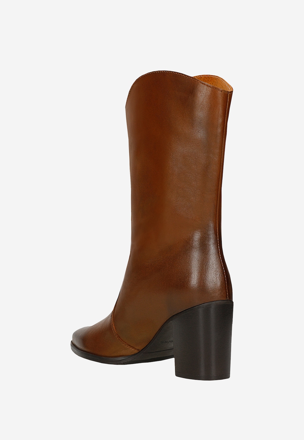 Brązowe kowbojki damskie Wojas 55239-52 ze skóry naturalnej, widok z tyłu, z charakterystycznym wykończeniem cholewki i stabilnym obcasem w kolorze czarnym.