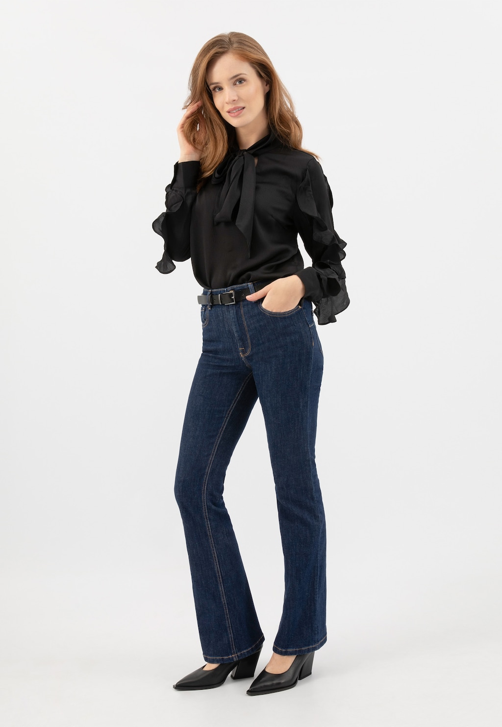 Čierne lodičky na podpätku v kovbojskom štýle 35153-51 Widok 8