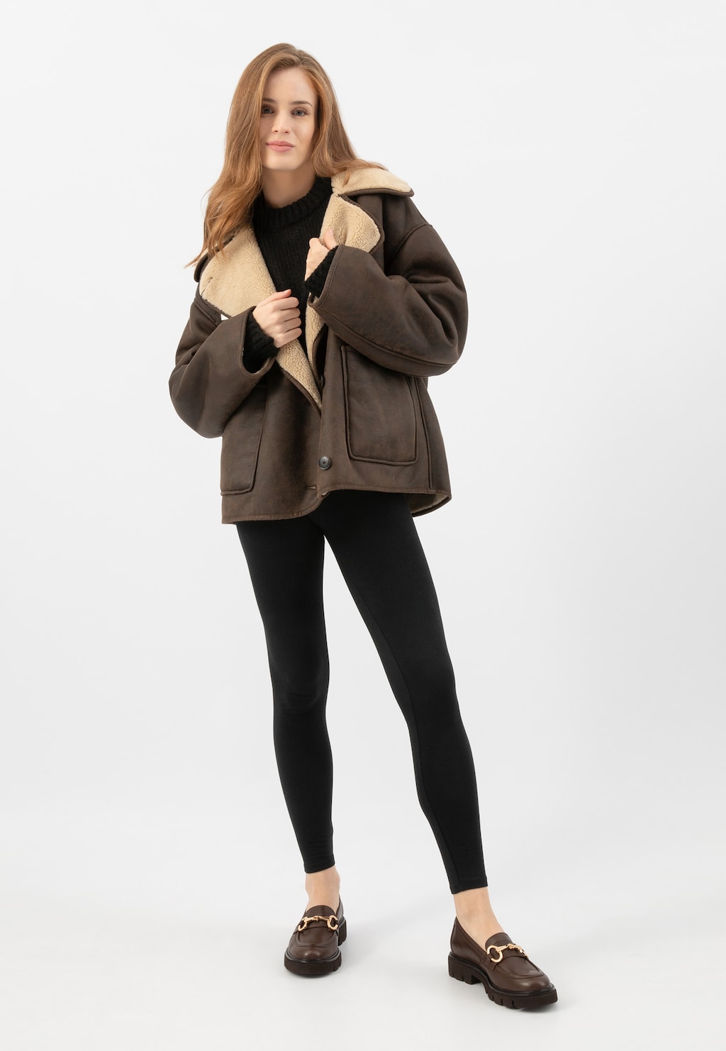 Hnědé kožené dámské mokasíny se zlatou ozdobou 46264-52 Widok 9