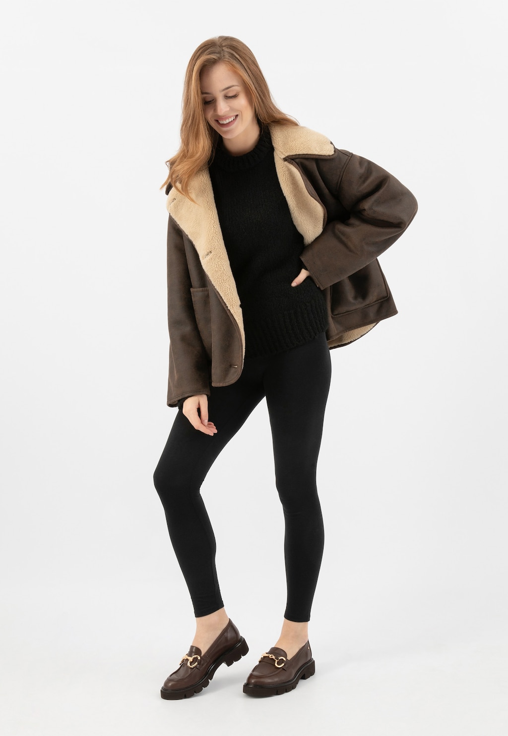 Hnědé kožené dámské mokasíny se zlatou ozdobou 46264-52 Widok 1