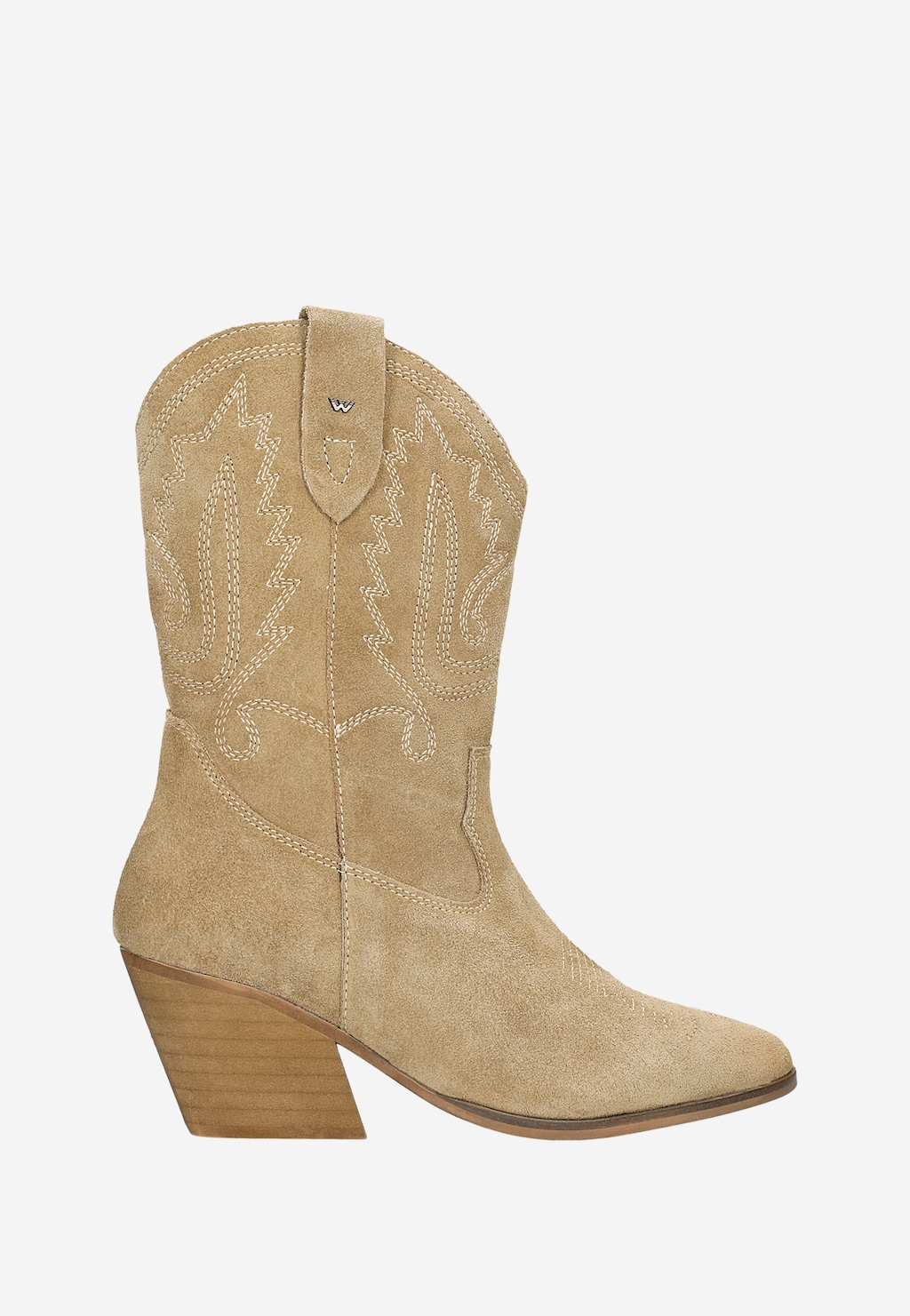 Beżowe botki typu kowbojki z ozdobnymi przeszyciami na cholewce 55194-64 Widok 2