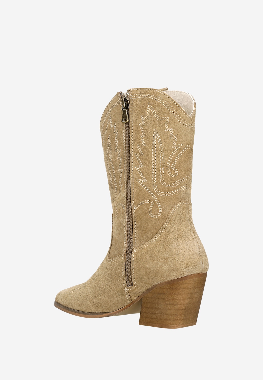 Beżowe botki typu kowbojki z ozdobnymi przeszyciami na cholewce 55194-64 Widok 4