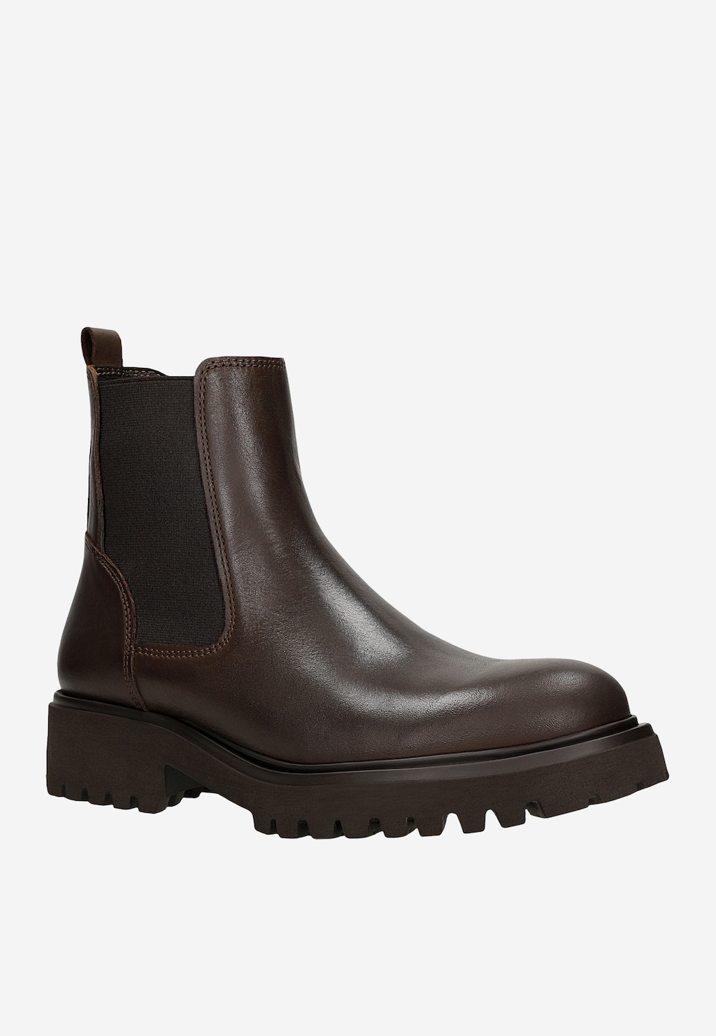 Brązowe masywne sztyblety damskie Wojas 55266-52 z wysokiej jakości skóry licowej, z elastycznymi wstawkami i grubą, profilowaną podeszwą, widok z boku.