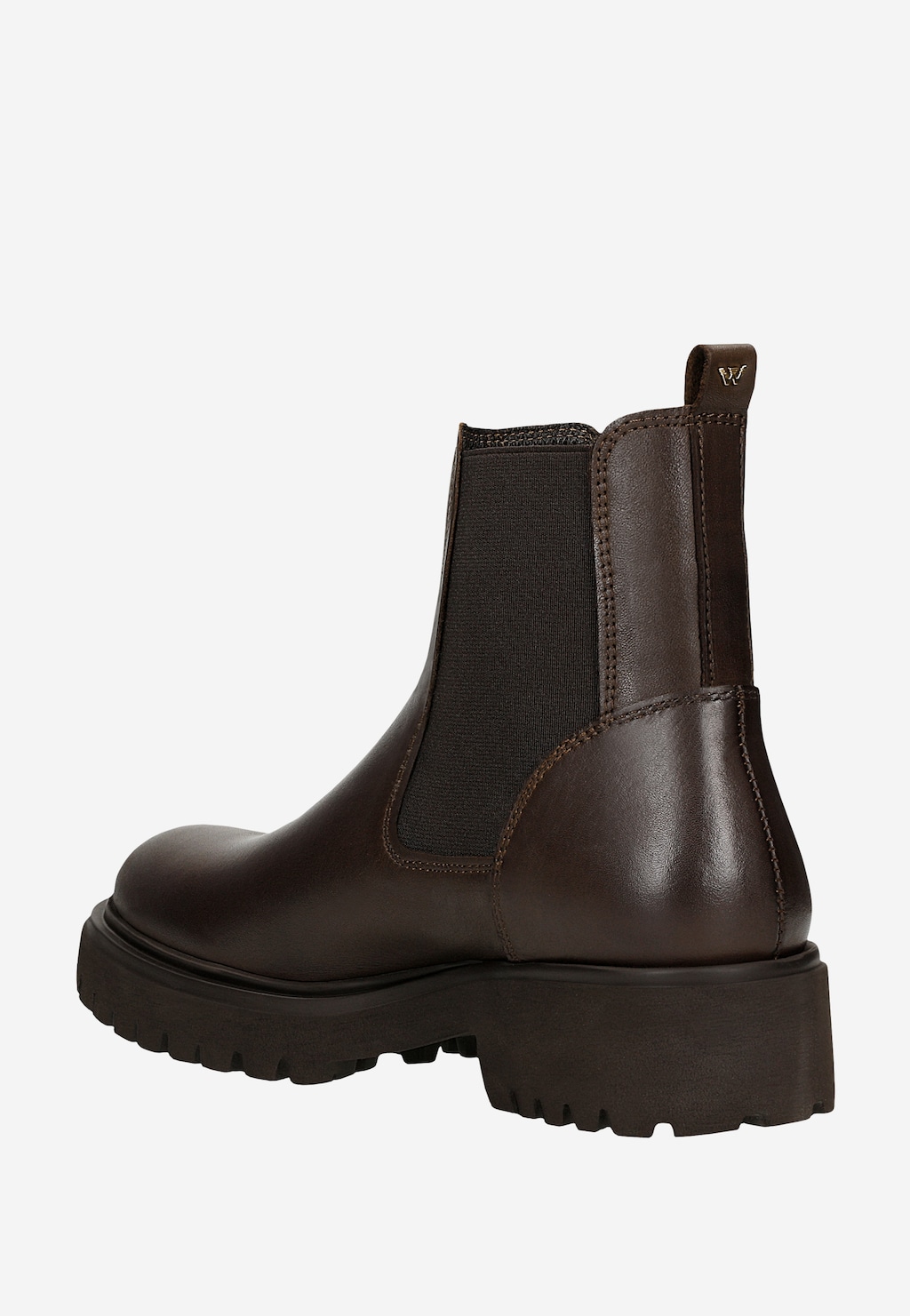 Brązowe masywne sztyblety damskie Wojas model 55266-52, wykonane ze skóry licowej, z elastycznymi wstawkami po bokach, na grubej podeszwie z protektorem, z logo W na pięcie.