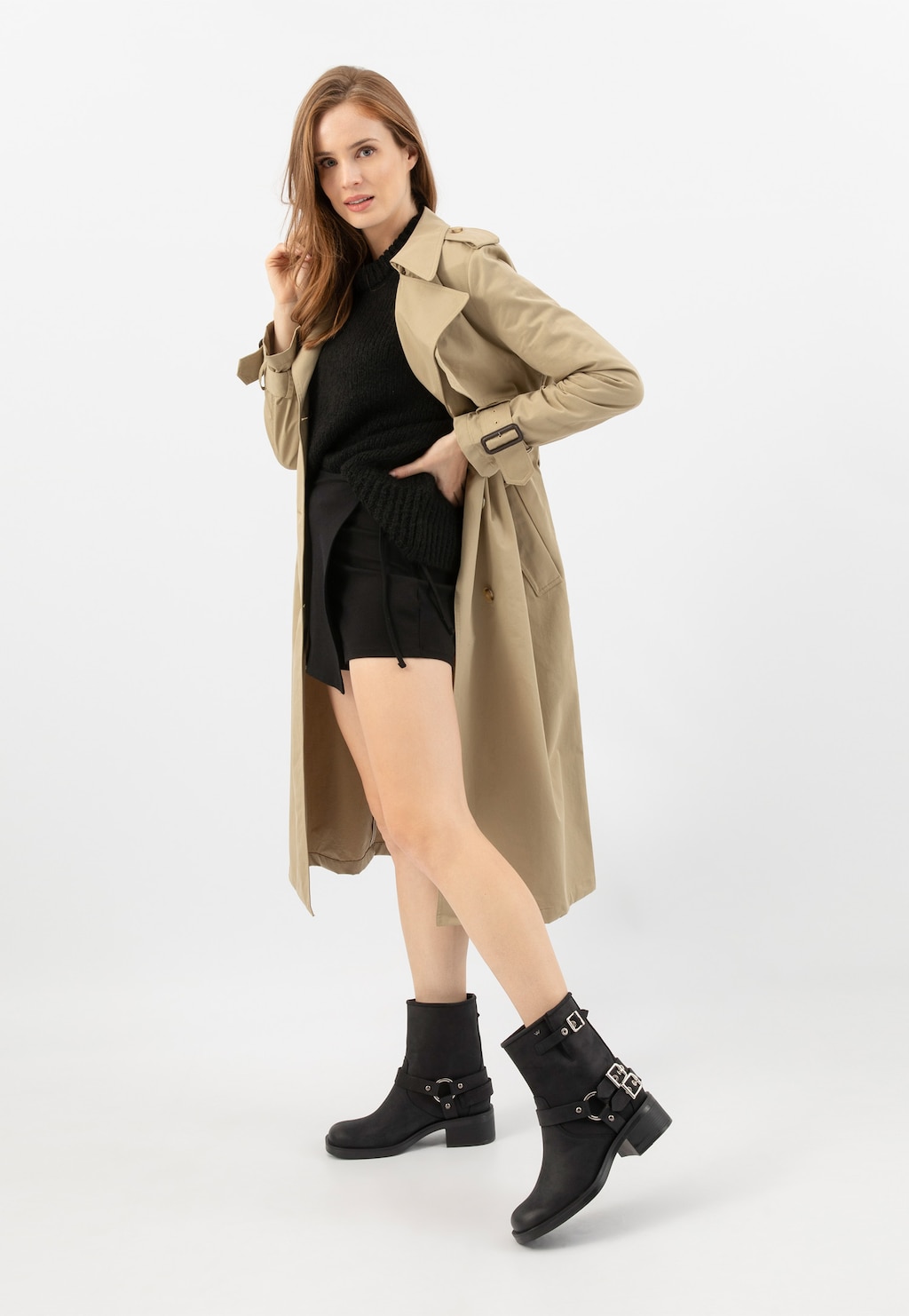 Černé kožené bikery s kovovými prvky 55270-91 Widok 1