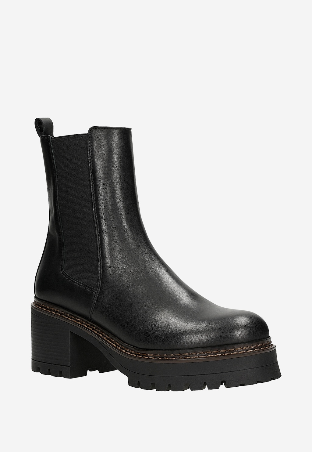 Čierne kožené chelsea čižmy na masívnom podpätku 55272-51 Widok 3