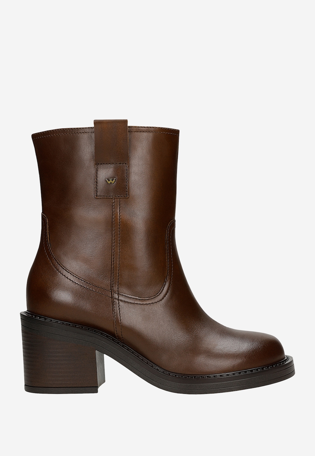 Hnědé kožené kotníkové boty na podpatku 55280-52 Widok 2