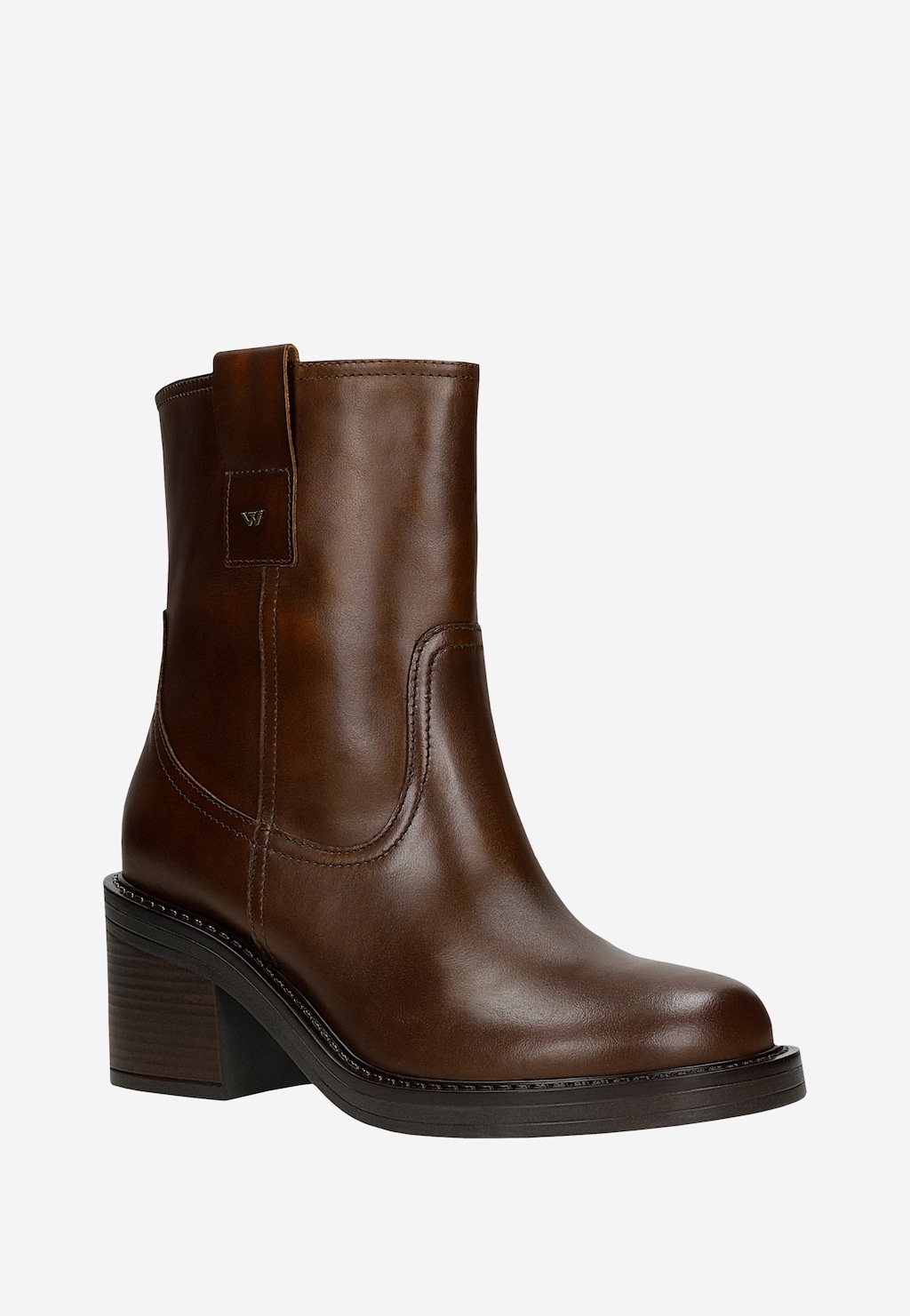 Hnědé kožené kotníkové boty na podpatku 55280-52 Widok 3