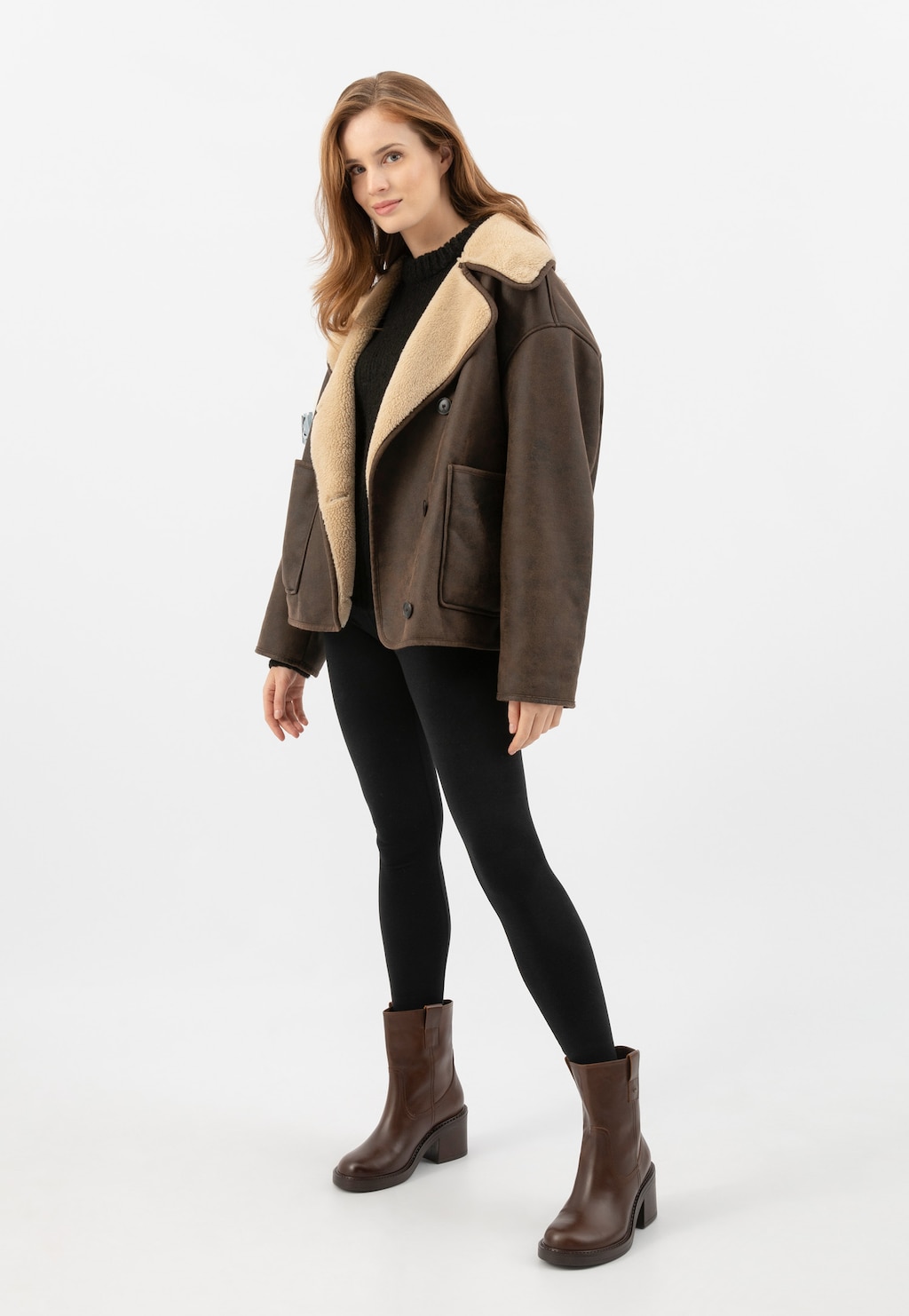 Hnědé kožené kotníkové boty na podpatku 55280-52 Widok 8