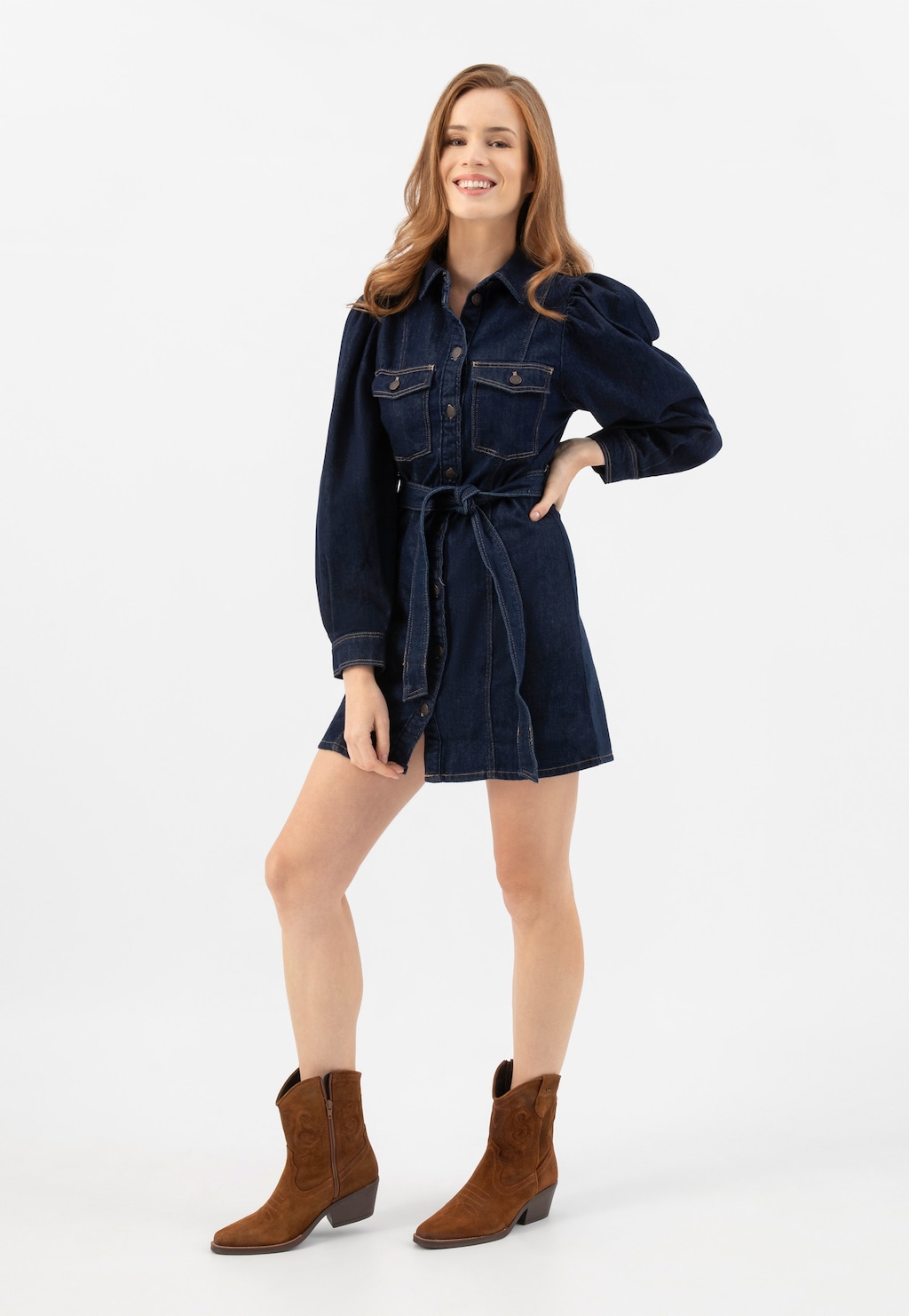 Hnedé kovbojské topánky s ozdobným prešívaním 55295-63 Widok 1