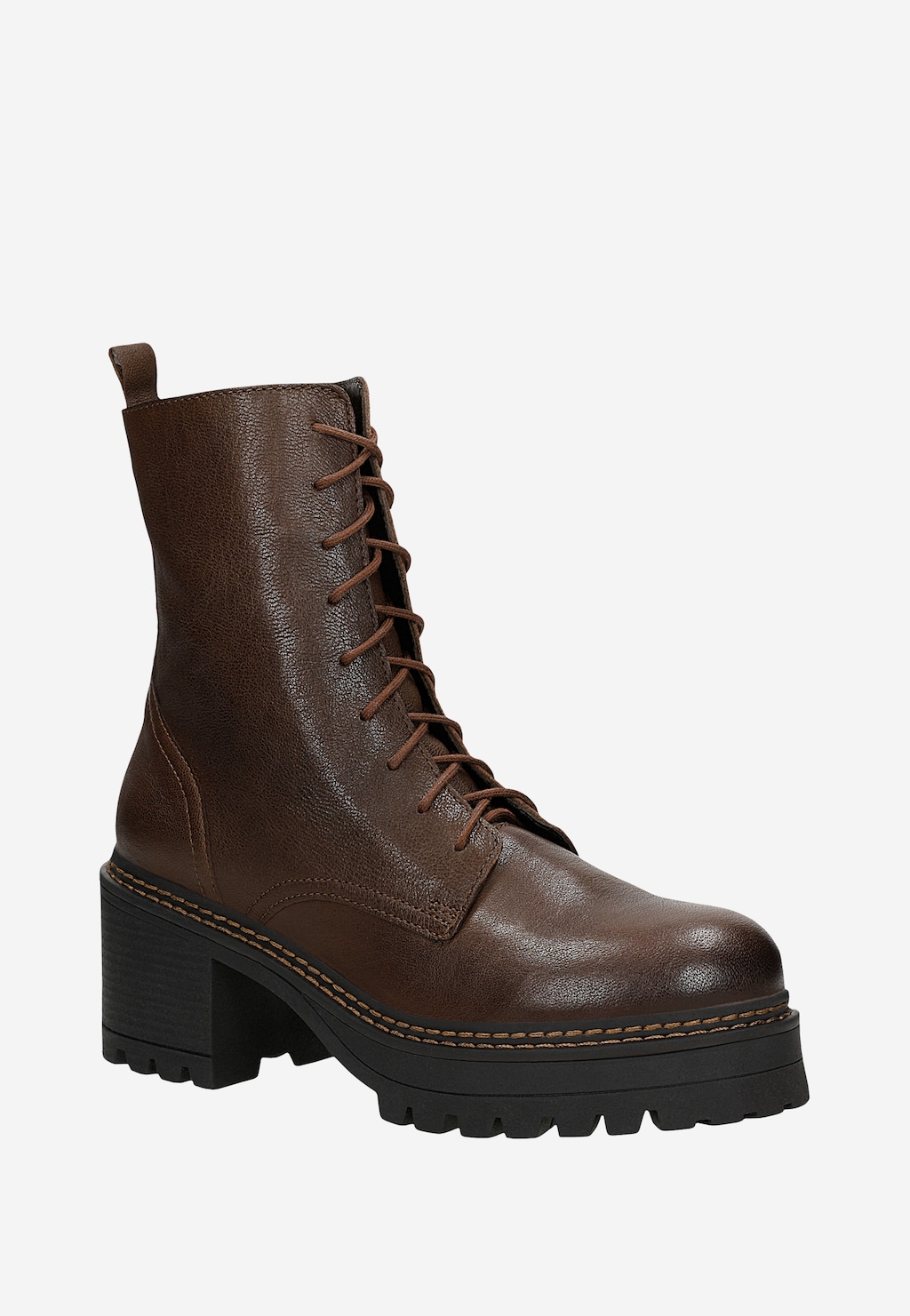 Dámské hnědé kožené kotníkové boty na stabilním podpatku 64124-52 Widok 3